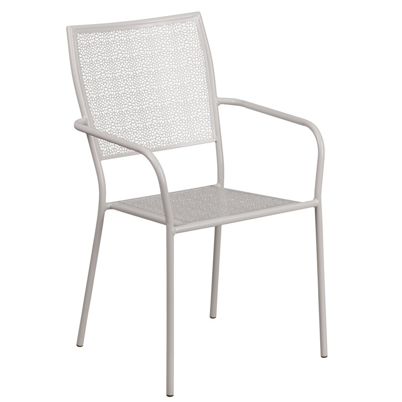 Janeth 35.5'' Square Indoor-Outdoor Steel Patio Table Set with 2 Square Back Chairs, Light Gray