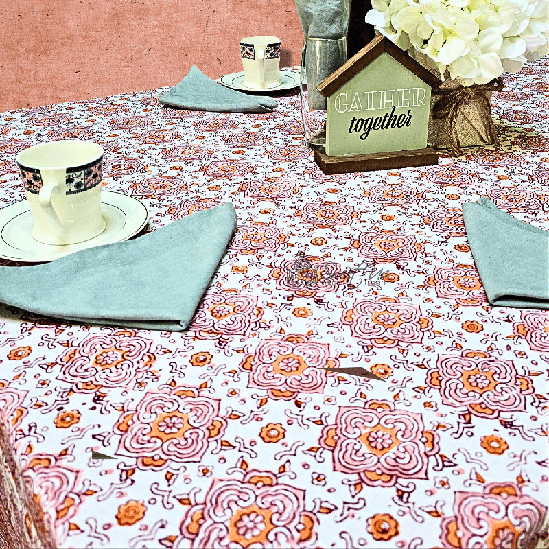 Nappe 100% coton faite à la main, Pêche, 104 po x 88 po