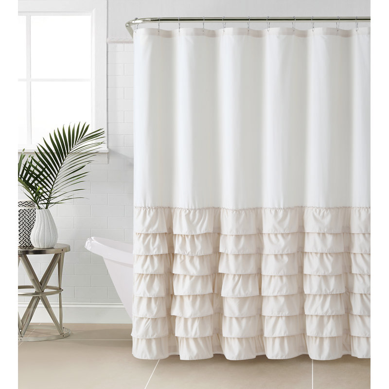 Melanie Ruffled Tier Solid Polyester Fabric Shower Curtain, 72" x 72", Taupe