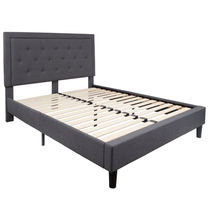 Base de lit tapissier plateforme avec panneau capitonné Aluino - ne requiert pas de sommier tapissier, Gris foncé, Grand