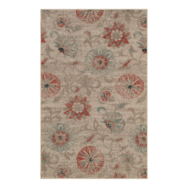 Rectangular Beige and Light Brown Synthetic Outdoor Rug