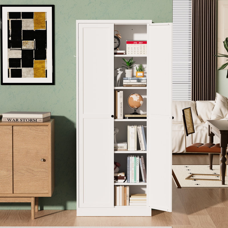 Garde-manger autoportant en métal blanc de 72 po avec tablettes réglables, idéal pour le rangement de la cuisine et de la salle de bain, assemblage rapide, armoire de rangement à portes magnétiques silencieuses personnalisables de 72 po