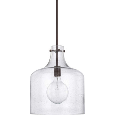 "Luminaire suspendu urbain / industriel Crawford: luminaire en verre ensemencé transparent et bronze à 1 lumière" HomePlace Lighting