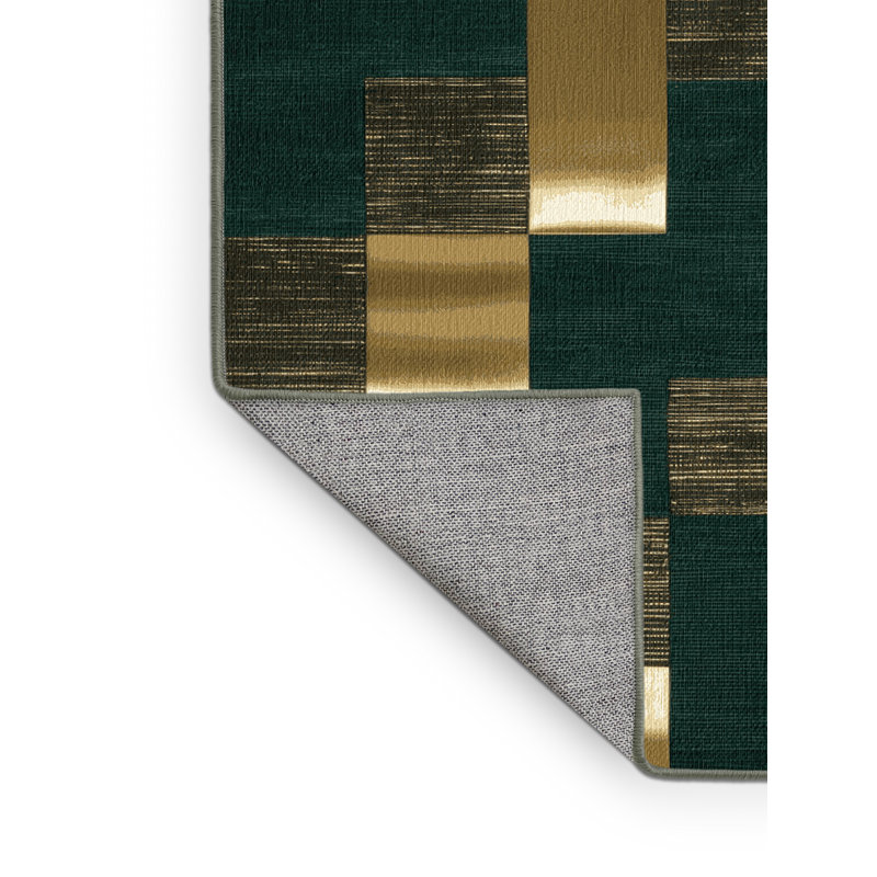 Machine Washable Checkered Green Area Rug, Square 4'
