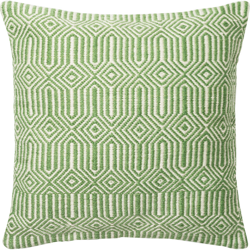 In/Out Embroidered Outdoor Pillow Cover, Green/Ivory