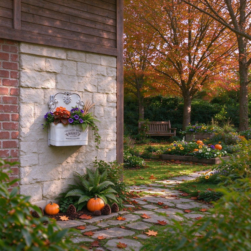 Jardinière murale vintage en métal pour plantes d'intérieur/d'extérieur, jardinière de style champêtre pour plantes et fleurs artificielles, décoration d'automne