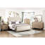 Grand lit, revêtement en chenille beige, finition naturelle, élégance moderne, cadre de lit en bois, tête de lit et sommier tapissier requis, nécessaire