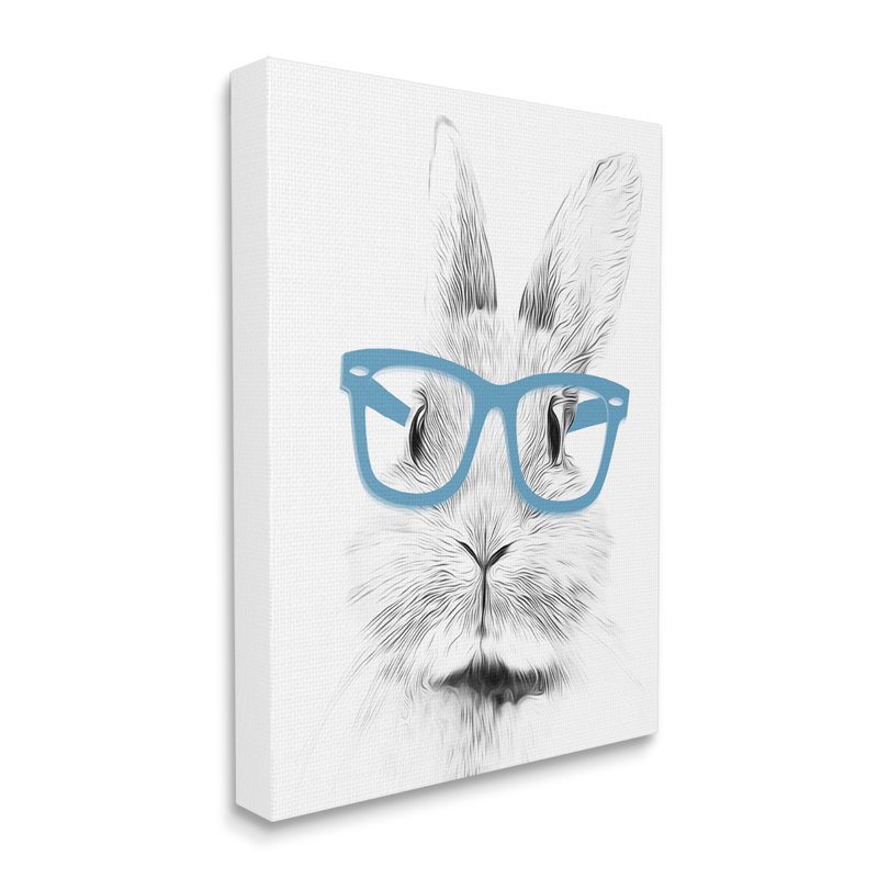 Portrait de lapin monochrome avec lunettes bleues par Annalisa Latella - impression, H 40 po x l 30 po, Toile tendue
