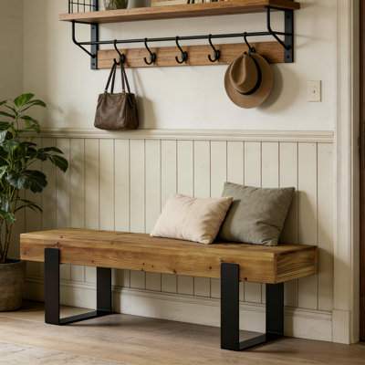 62.99" Long Solid Wood Shoe Bench Hallyway Bench For Entryway, Bedroom