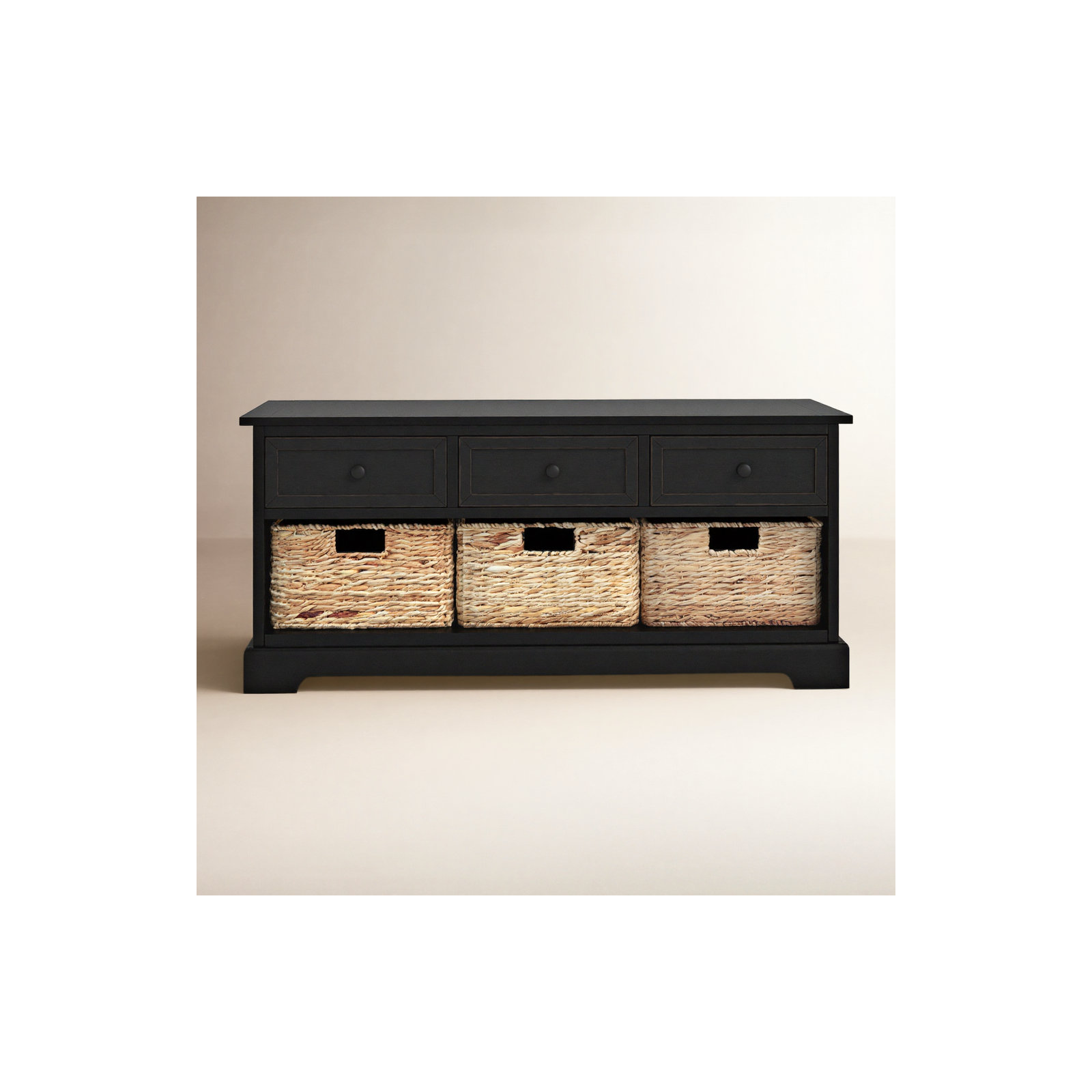 Adayla Solid Wood Drawers Storage Bench, Distressed Black