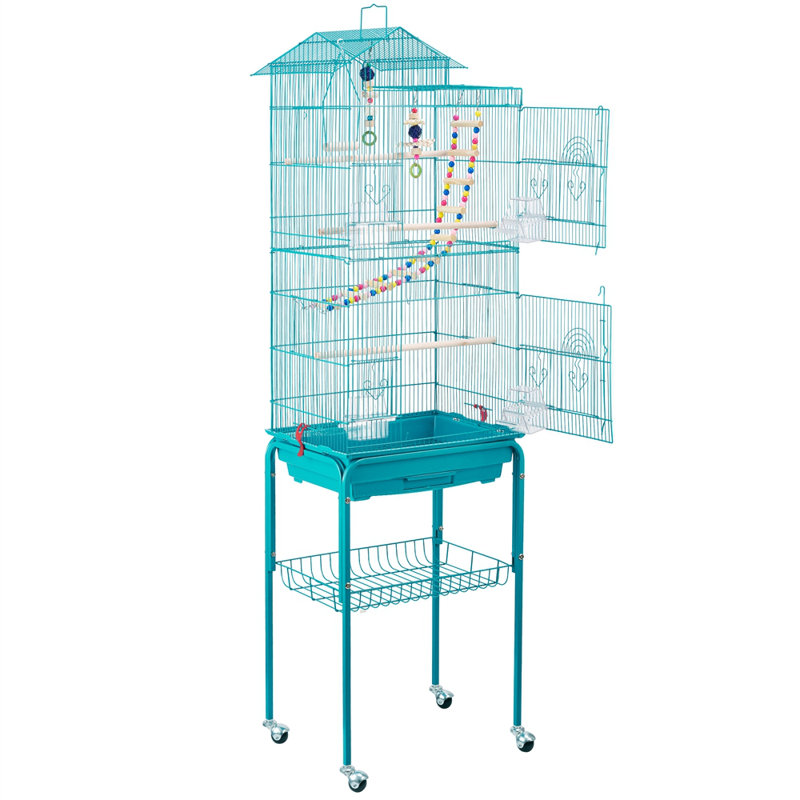 159cm Iron Pointed Top Floor Bird Cage with Wheels, Blue