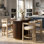 Ensemble de bar 5 pièces en bois d'hévéa Kyra avec tabourets à dossier courbé
