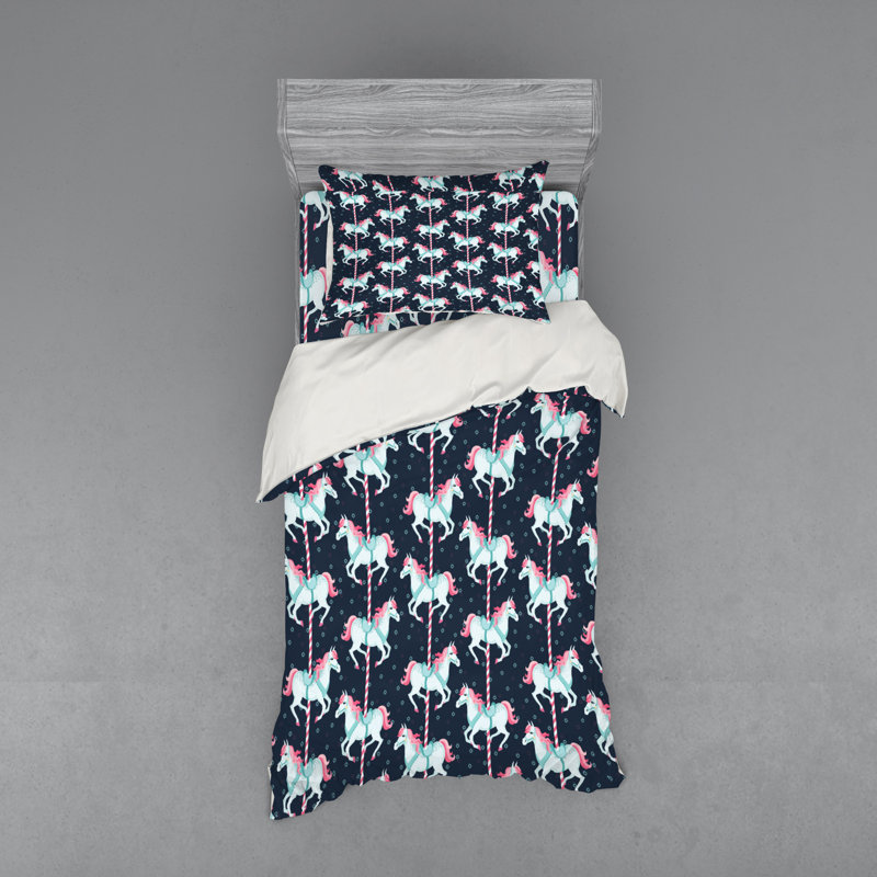 Ensemble de housse de couette en microfibre indigo / bleu / rose, Housse de couette simple + 6 pièces supplémentai