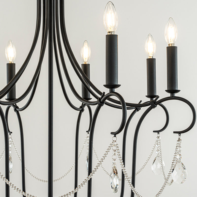  32'' 8-light Modern Unique/Statement Black Mid-century Modern Candelabra Crystal Chandelier Vintage Candle Pendant Light For Living Room Dining Room And Entryway