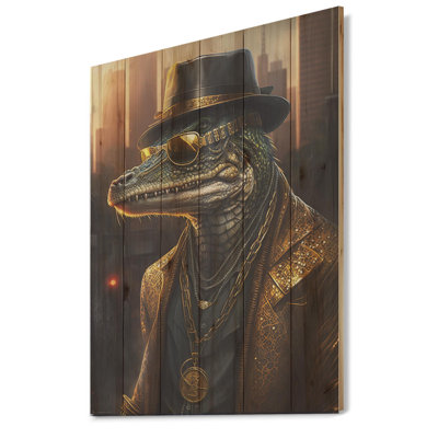 Gangster Reptile I - Animal Reptile Print on Wood