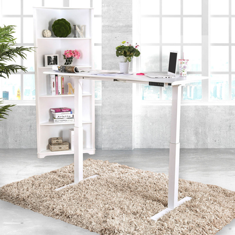 Veyron Adjustable Standing Desk with Power Outlet, White, 29.38" H x 47.25" W x 27.5" D