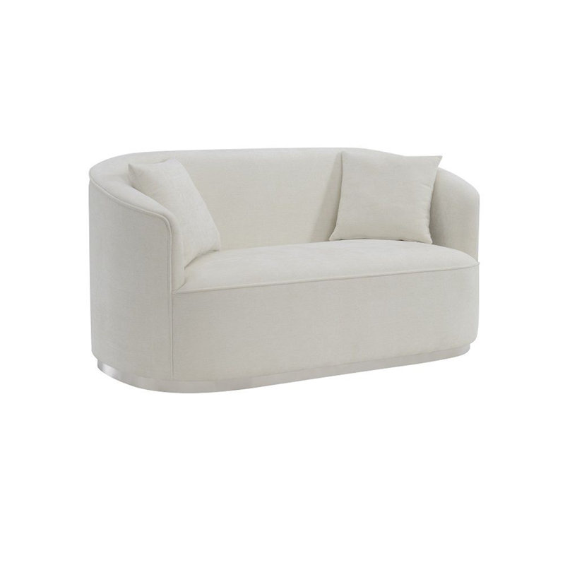 Causeuse Sandar de 64 po, 2 coussins décoratifs, forme de tonneau, chenille beige doux