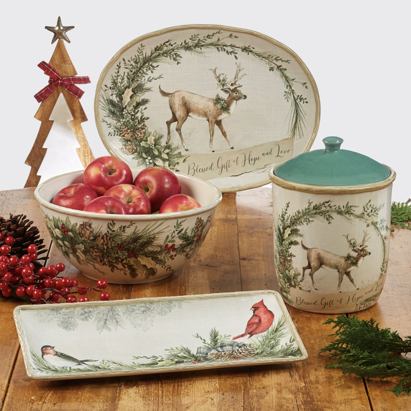 Holly and Ivy Ceramic Winter White 18 oz Mug Set