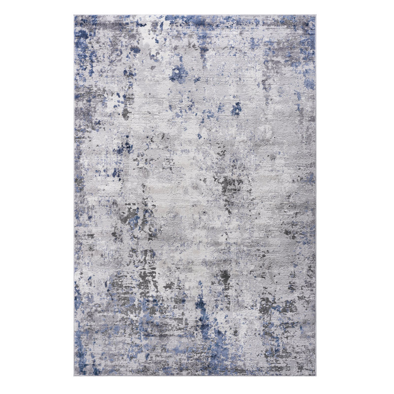 Tapis 6X9 argent / bleu / abstrait, Rectangle 6 pi 6 po x 7 pi 7 po