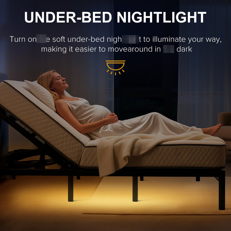 Structure de lit électrique simple TG avec cinq modes de massage, télécommande sans fil, nuit à DEL, ports de type A et de type C, pieds réglables, fonction d'installation facile avec matelas large, inclinaison de la tête et des pieds,
