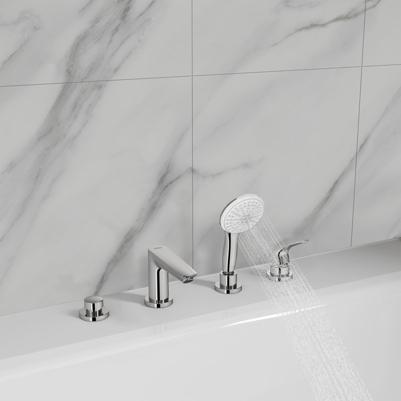 Eurosmart 4-Hole Roman Tub Faucet with Hand Shower, Chrome