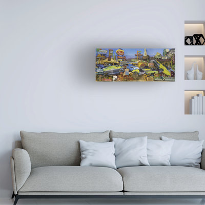 Art mural sur toile tendue - «Tex Mex Drive In» de John Roy pour décoration de salon, de chambre à coucher ou de bureau - 8 x 19