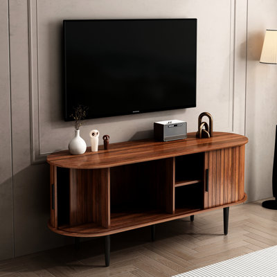 Meuble télé, console de télévision moderne de 47 po avec compartiment de rangement et porte coulissante, centre de divertissement pour jeux vidéo avec armoire pour salon, chambre à coucher, bureau