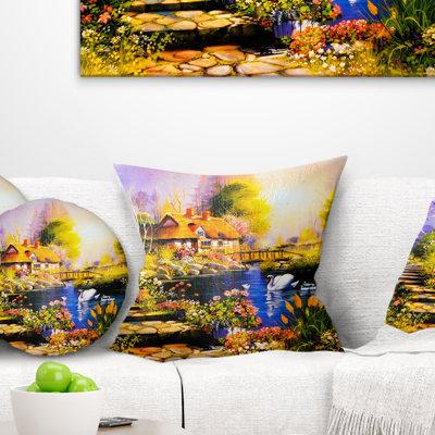 Maison près du lac Swans - Coussin à imprimé paysage