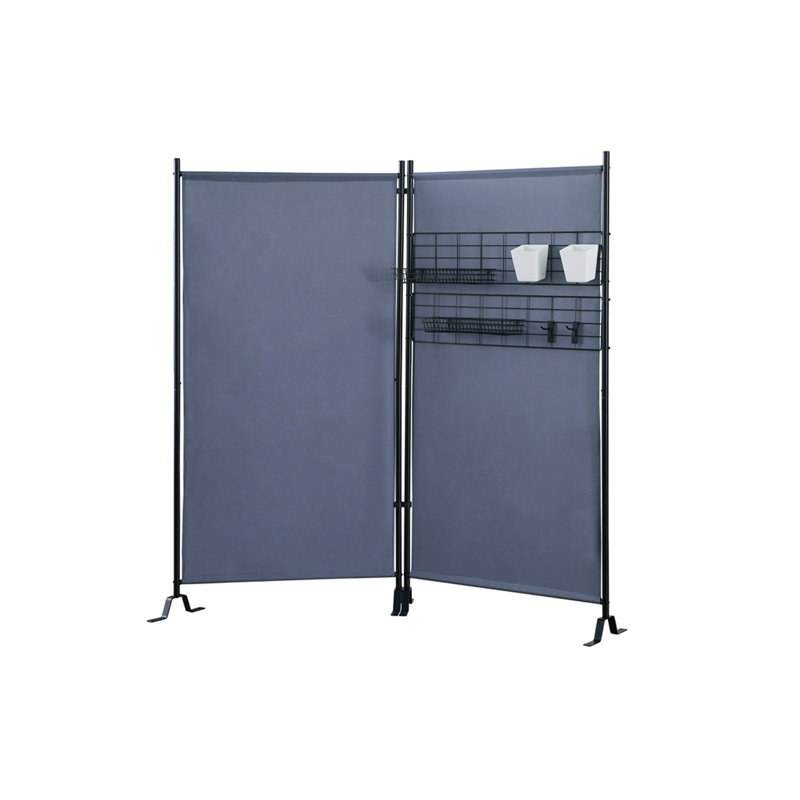 Paravent à deux panneaux Akenside 24 "par panneau avec support à accessoires, gris, Gris, 71" H x 74.25" W x 12" D