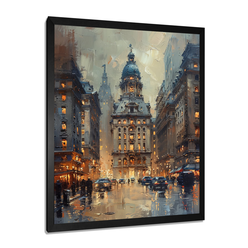 1950's Old Street In Paris III - Banks, impression d'art mural, H 30 po x l 40 po x P 1,5 po, Toile encadrée noire simple
