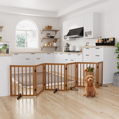 Barrière pour animaux en bambou autoportante pliable 6 panneaux avec pieds de support pour clôture d'escalier, l 110 po