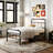 18"H Metal Platform Bed Frame with Industrial Style Headboard & Footboard-1003538834