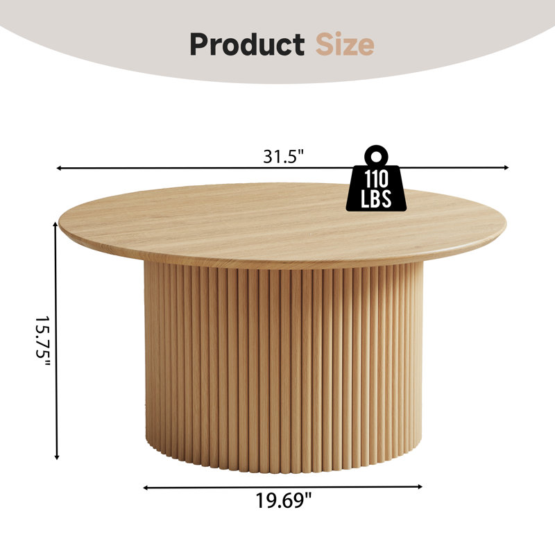 Table basse 31,5 po, 15.75" H x 31.5" W x 19.69" D, Naturel