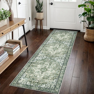 Washable Oriental  Area Rugs Non slip Green Rugs