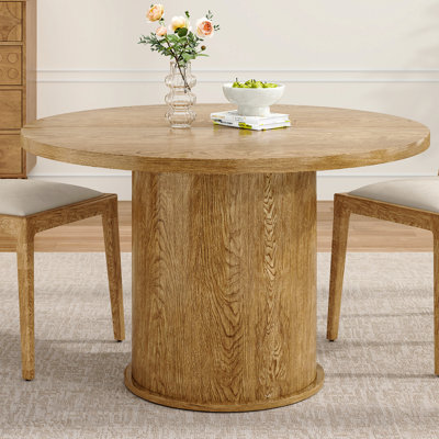 43" Round Dining Table For 4 People, Small Kitchen Dining Table With Wood Top And Sturdy Metal Pedestal Base, Modern Round Dinner Table For Dining Roo