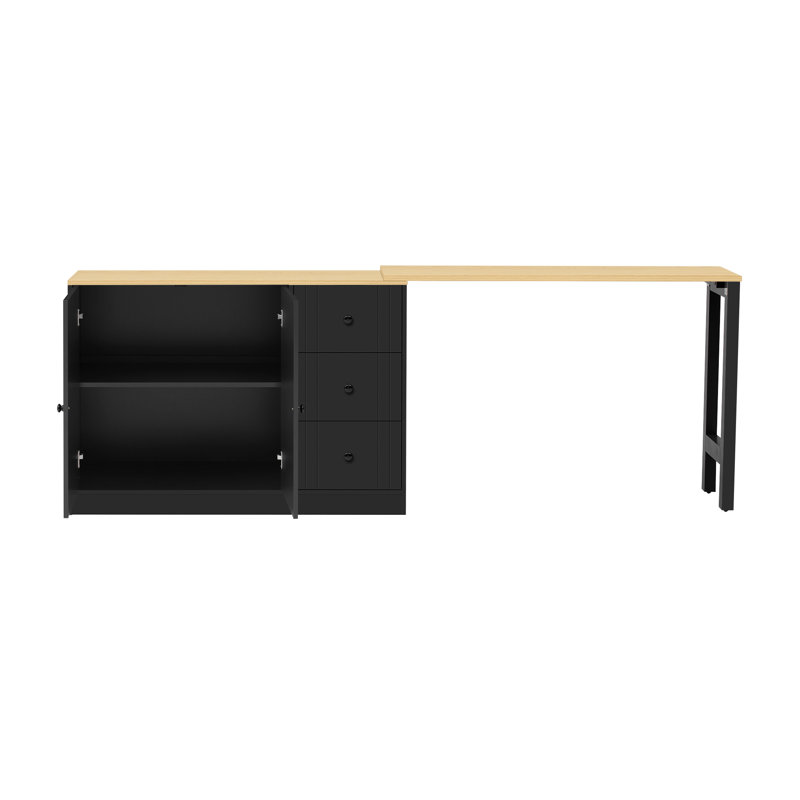 U_STYLE Buffet en bois de 89,7 po avec table extensible, armoire de rangement multifonctionnelle avec 2 portes et 3 tiroirs, pour le salon, le bureau, le vestibule et la cuisine