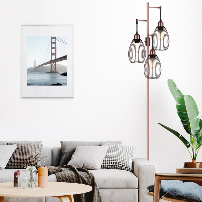 Farmhouse Industrial Floor Lamp Standing Tree Lamp With Elegant Teardrop Cage Tall Lamps
