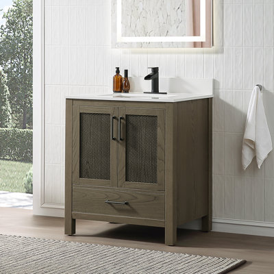 Meuble-lavabo sur pied simple 30 po avec comptoir en quartz