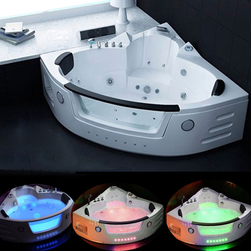 SANT'ANGELS 59" x 59" 2-Person Corner Whirlpool Bathtub with Dual Pump, Heater & Glass Front Panel, White