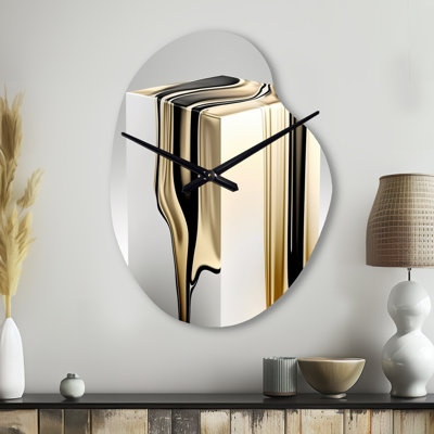 Black And Gold Cubic Expression I - Pear Shape Unique Abstract Cubism Wall Clock