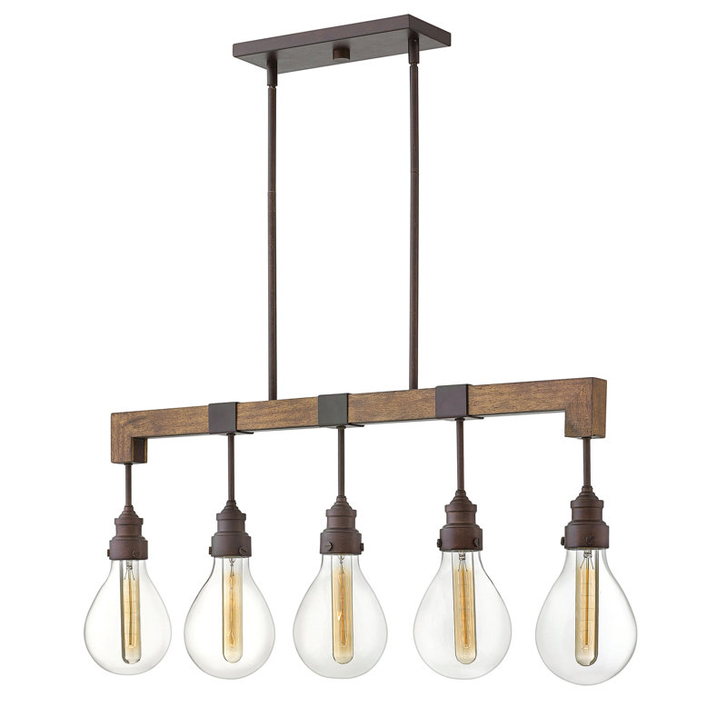 Luminaire suspendu linéaire à 5 lumières pour îlot de cuisine Denton, Fer industriel