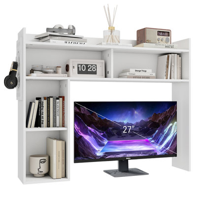 Desktop Bookshelf, Desk Shelf For Computer Desk, 33.46" 5-Tier Adjustable Desktop Hutch Organizer With Pegboard For Home Office, White