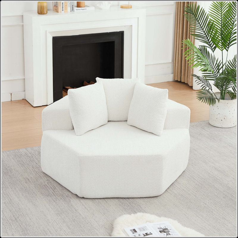 Méridienne modulaire hexagonale avec tissu chenille et 3 coussins, Beige