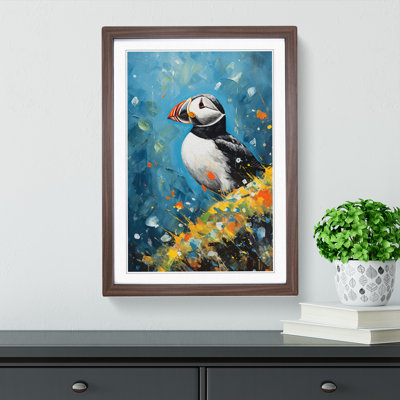 Puffin Action - Single Picture Frame Print on Wood
