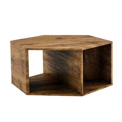 Table basse avec forme hexagonale et autocollants à motifs - Utilitaires de rangement multiples, propreté de la surface lisse, style stable, disponible en blanc, couleur bois, décalques de design moderne noir supplémentaires, pour plus de facilité