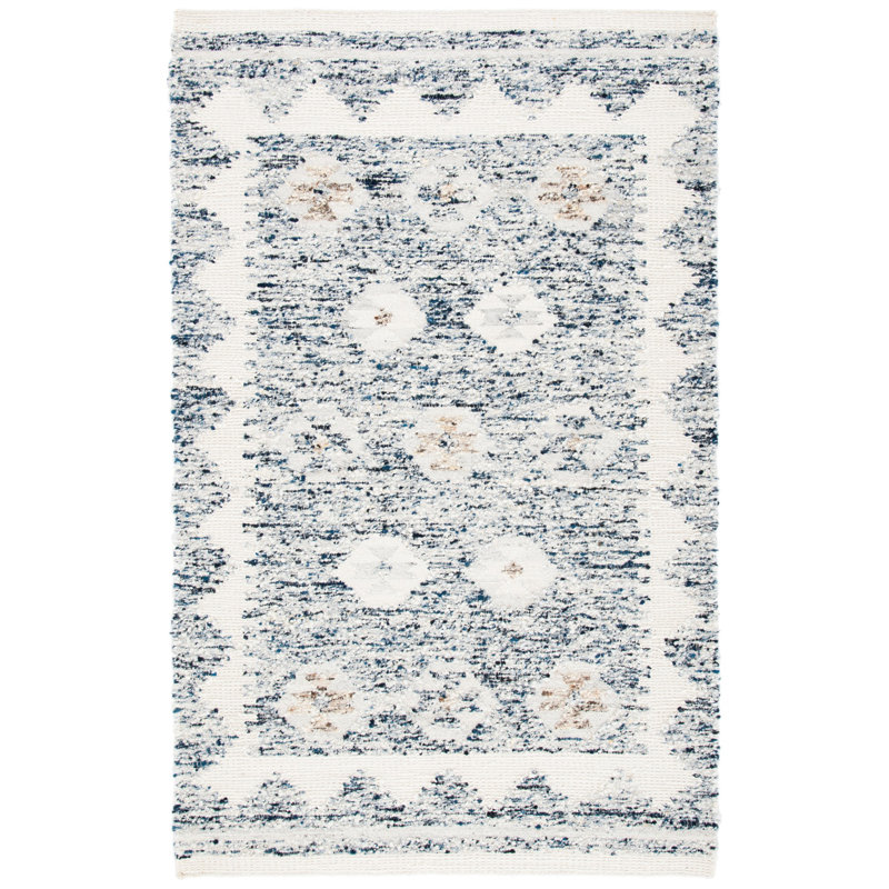 Manhattan Hand Woven Wool/Cotton Southwestern Rug in Blue/Ivory, Rectangle 5' x 8'