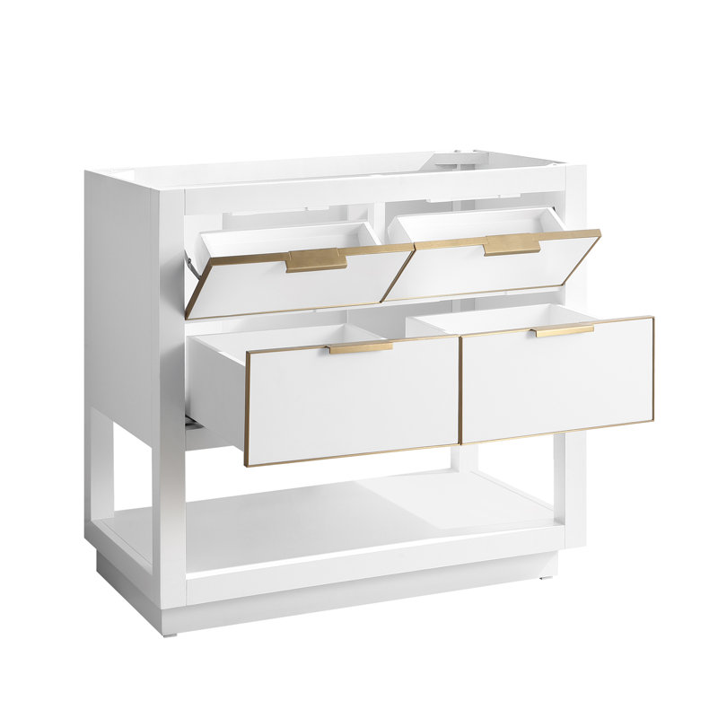 Base de meuble-lavabo simple 36 po Allie, Blanc / or mat