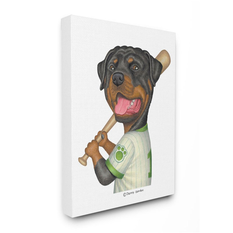 «Rottweiler Baseball Player Family Dog Sports» par Danny Gordan - impression d'art graphique, H 20 po x l 16 po x 1,5 po