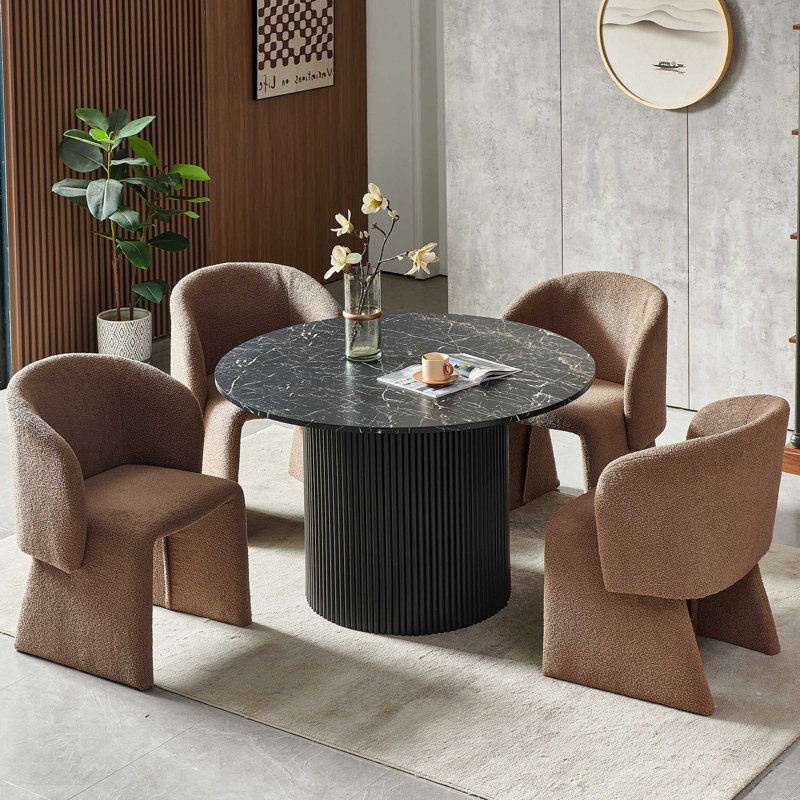 Upholstered Accent Arm Chair - Barrel Dining Sofa Chair For Dining Room, Kitchen, & Living Room -, 4, Brown