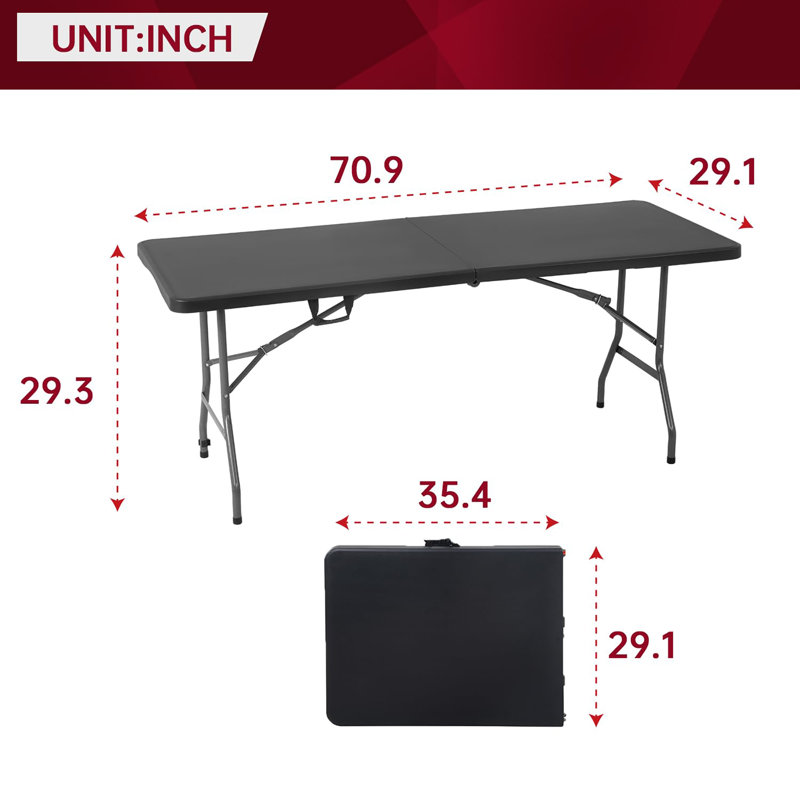 Table pliable en plastique imperméable 6 pi avec cadre et serrure en acier noir - utilisation intérieure / extérieure